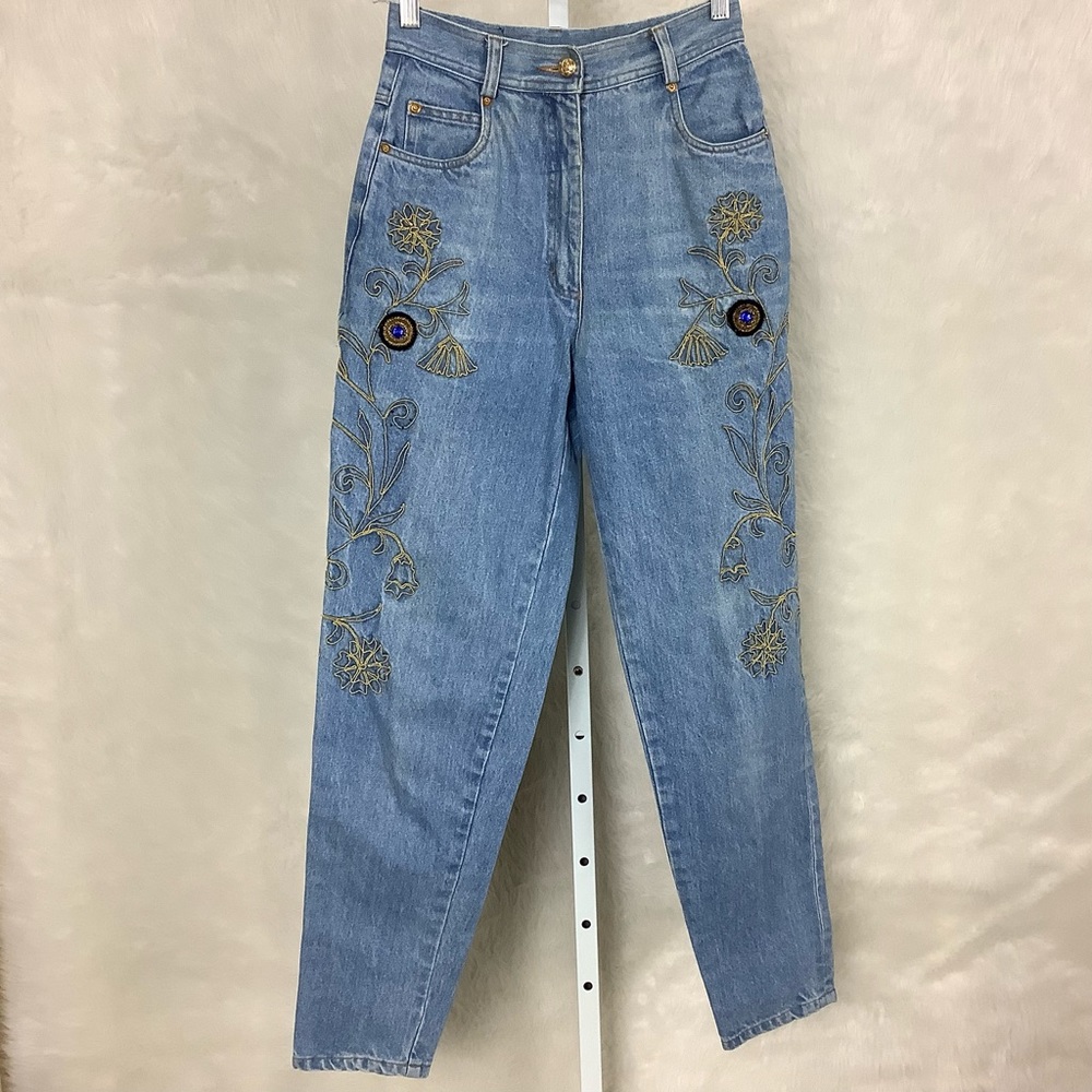 Vintage 1980s Mondi Embroidered High Waisted Mom 100% Cotton Jeans 26